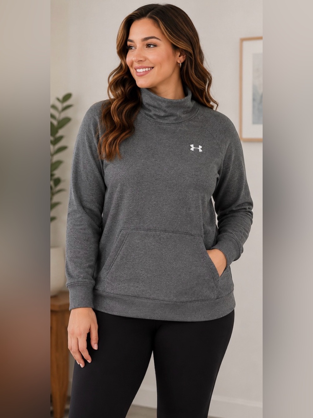 459 Under Armour Women’s Gray Turtleneck Pullover Sweater Medium | Athleisure